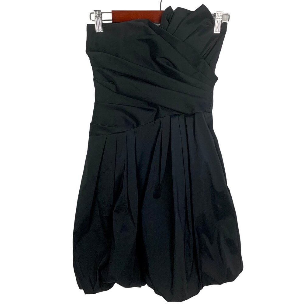 Betsy & Adam Taffeta Strapless Pleated 6 Mini Cocktail Dress Bubble Hem Black - Picture 5 of 11